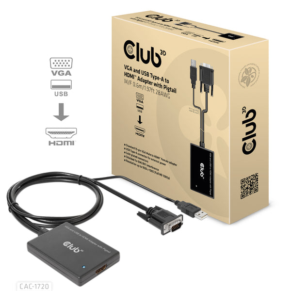 Club 3D Videoadapter HDMI / VGA 60cm Sort