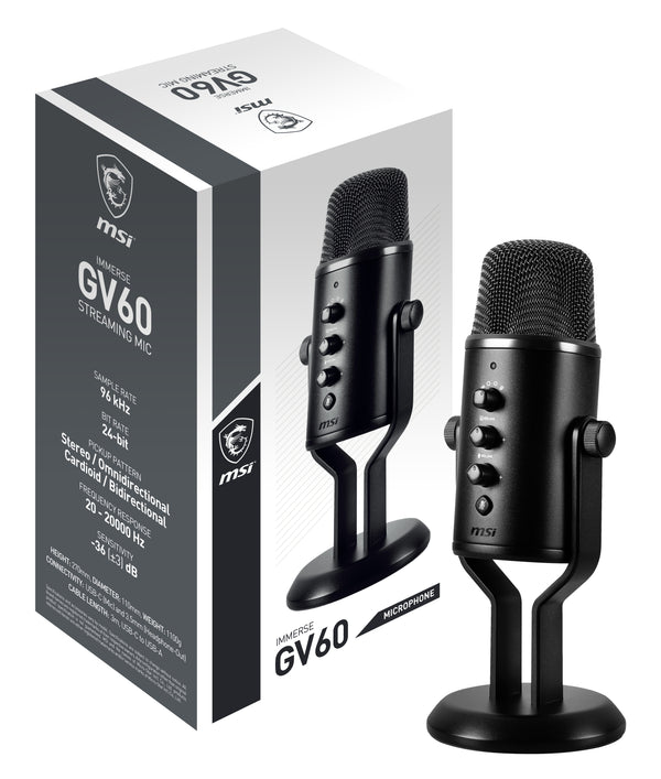 MSI IMMERSE GV60 Mikrofon Kabling -36dB Tovejs Stereo Kardioide Omni-directional Sort