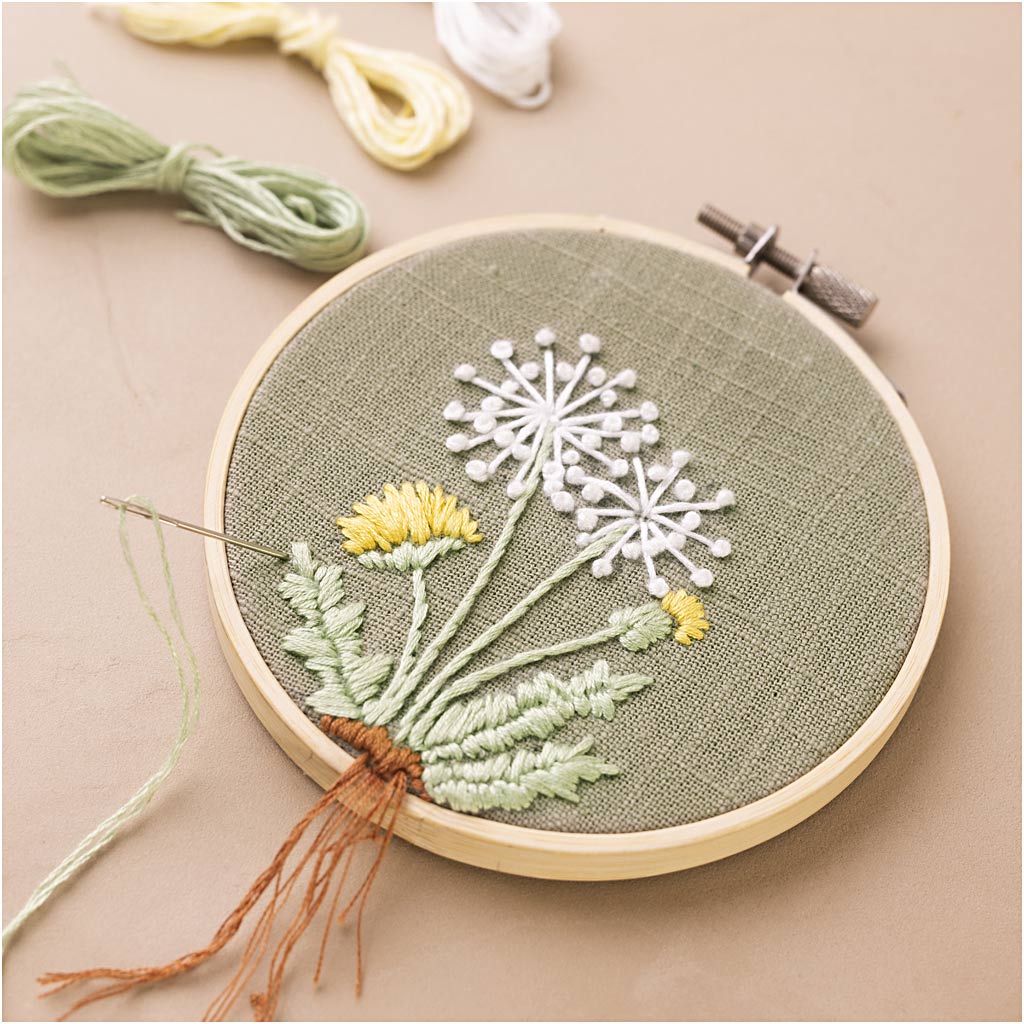 Mini DIY Kit Broderi, Broderiramme, støvet grøn, 1 pk.