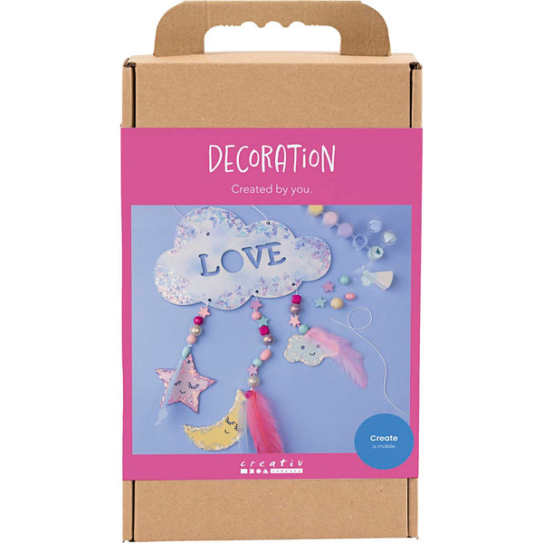 DIY Kit Dekoration, Sky, måne, stjerne, glitterfarver, pastelfarver, 1 pk.