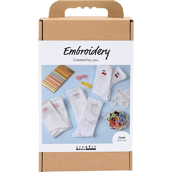 DIY Kit Broderi, strømper, hvid, 1 pk.