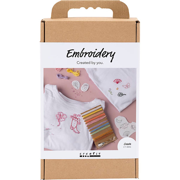 DIY Kit Broderi, t-shirt, hvid, 1 pk.