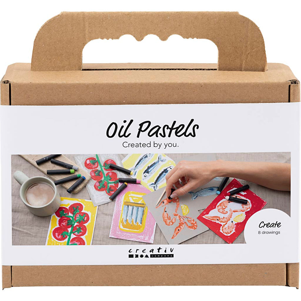 Mini DIY Kit Oliepastel, Fisk og skaldyr, grå, hvid, 1 pk.