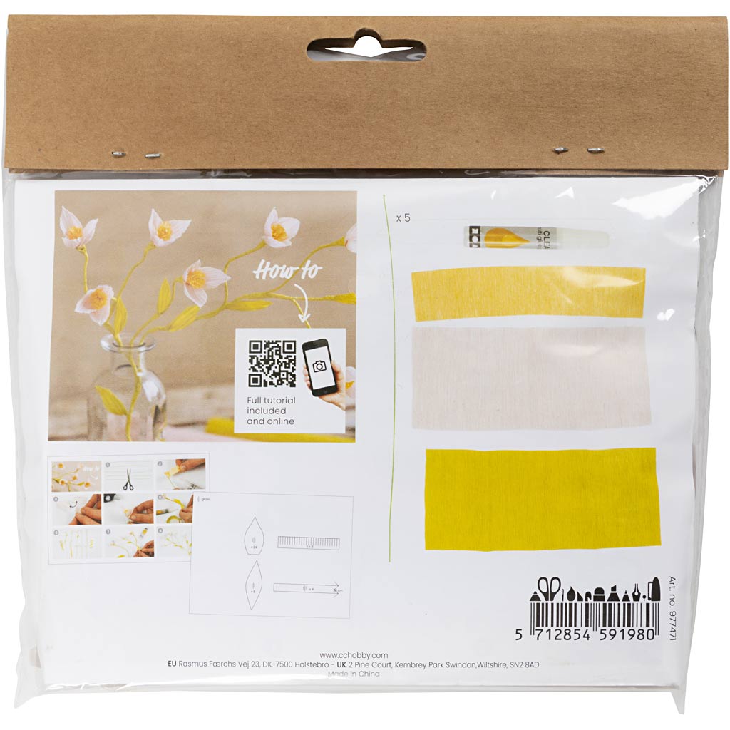 Mini DIY Kit Crepepapir, Kirsebærgren, Stræk/crepe: 180%, 1 pk.