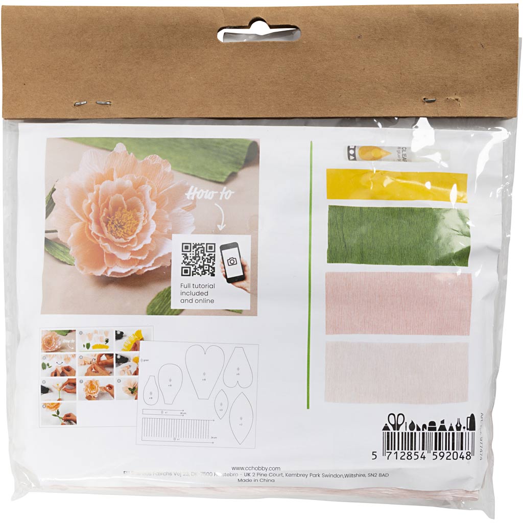 Mini DIY Kit Crepepapir, Pæon, Stræk/crepe: 180%, 105 g, 1 pk.