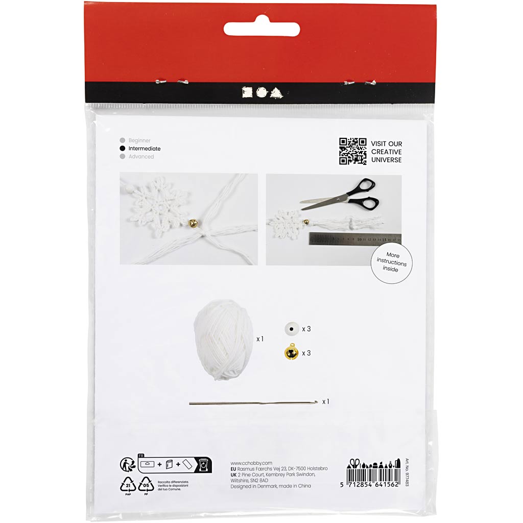 Mini DIY Kit Hækling, Snefnug, hvid, 1 pk.