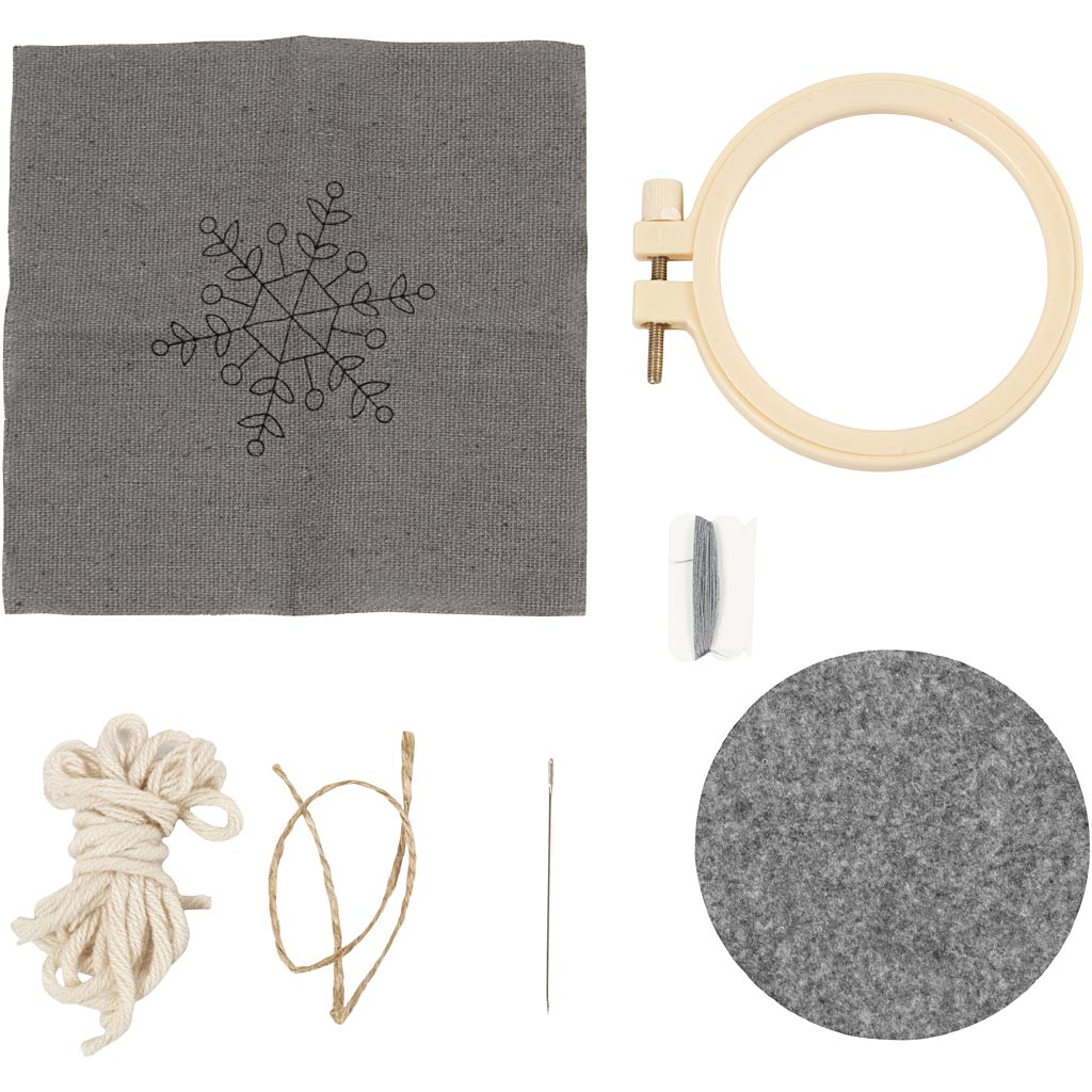 Mini DIY Kit Broderi, Snefnug, grå, 1 pk.