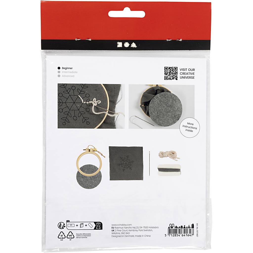 Mini DIY Kit Broderi, Snefnug, grå, 1 pk.
