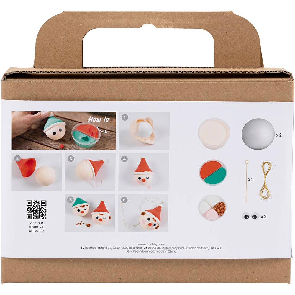 Mini DIY Kit Julekugler, Rød og grøn nisse, 1 pk.