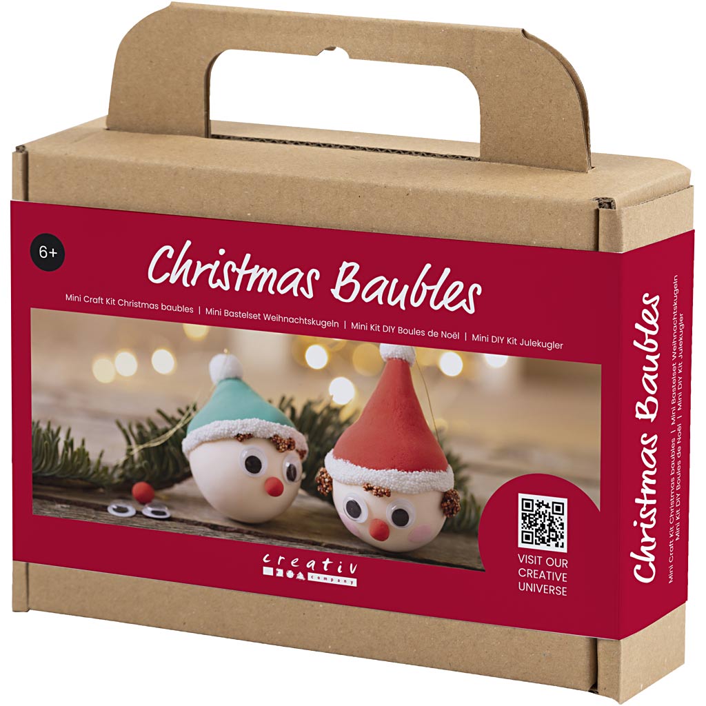 Mini DIY Kit Julekugler, Rød og grøn nisse, 1 pk.
