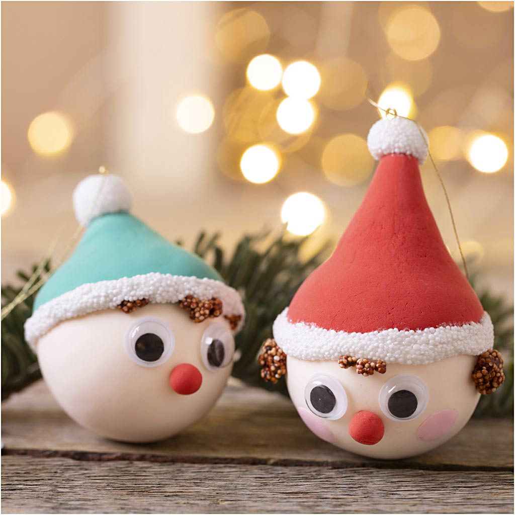 Mini DIY Kit Julekugler, Rød og grøn nisse, 1 pk.