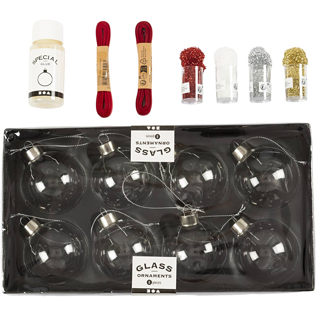 DIY Kit Julekugler, Glitter, 1 pk.