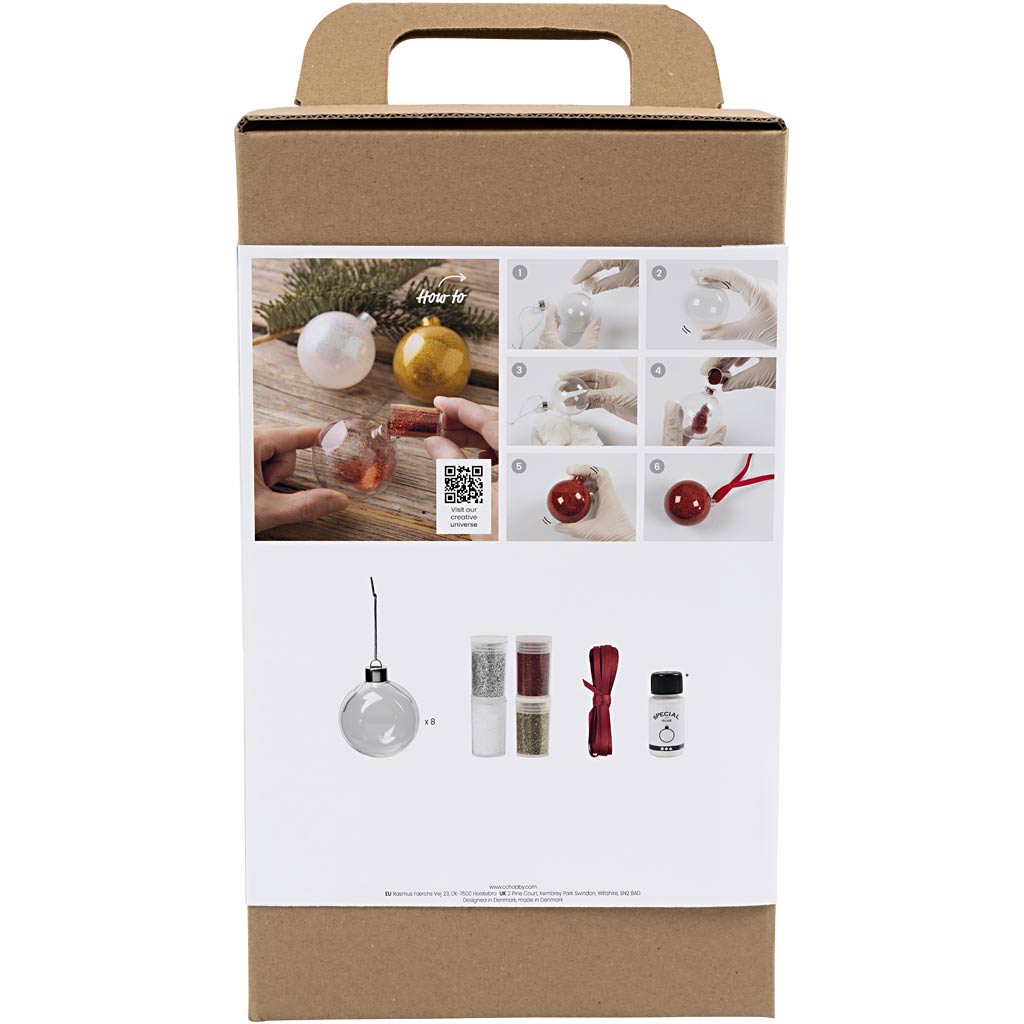 DIY Kit Julekugler, Glitter, 1 pk.