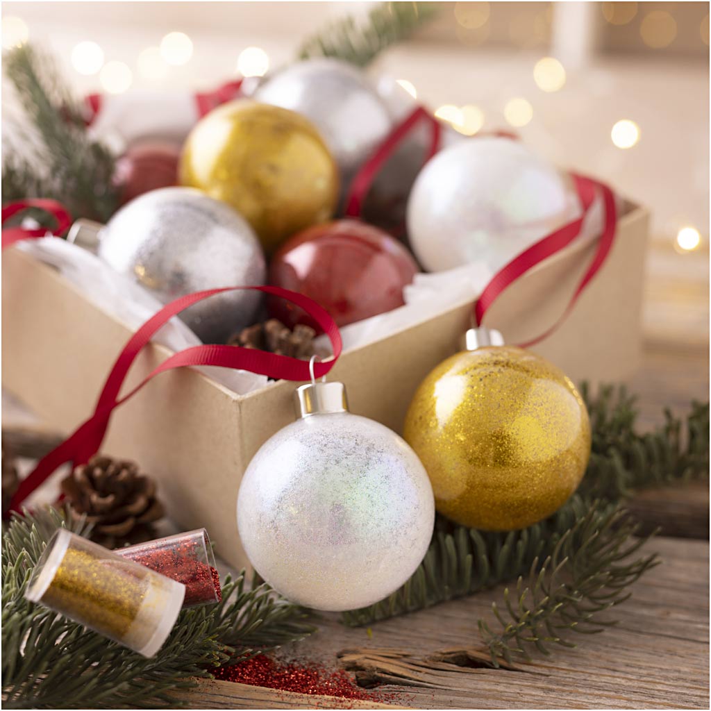 DIY Kit Julekugler, Glitter, 1 pk.