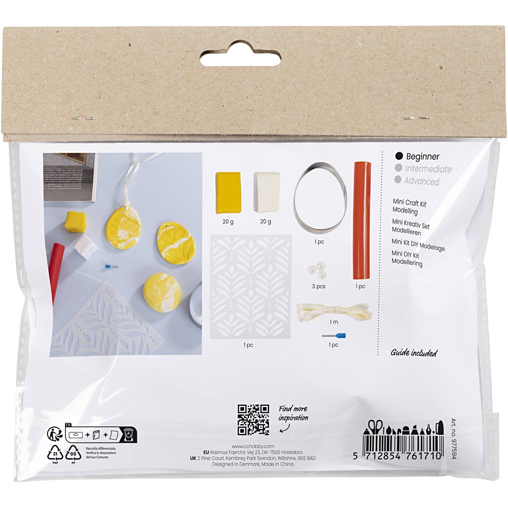 Mini DIY Kit Modellering, Æg, lys gul, pastelfarver, 1 pk.