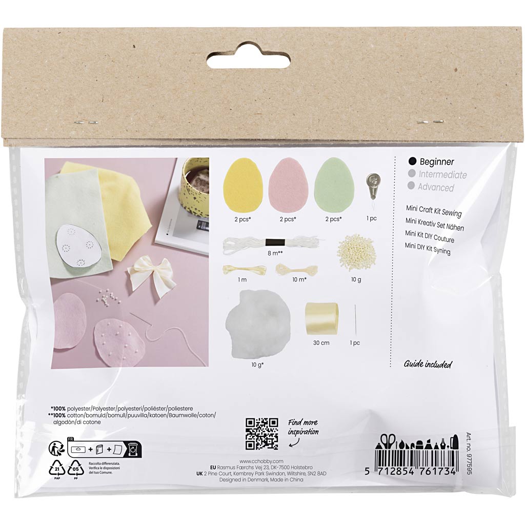 Mini DIY Kit Syning, Påskeæg, pastelfarver, 1 pk.