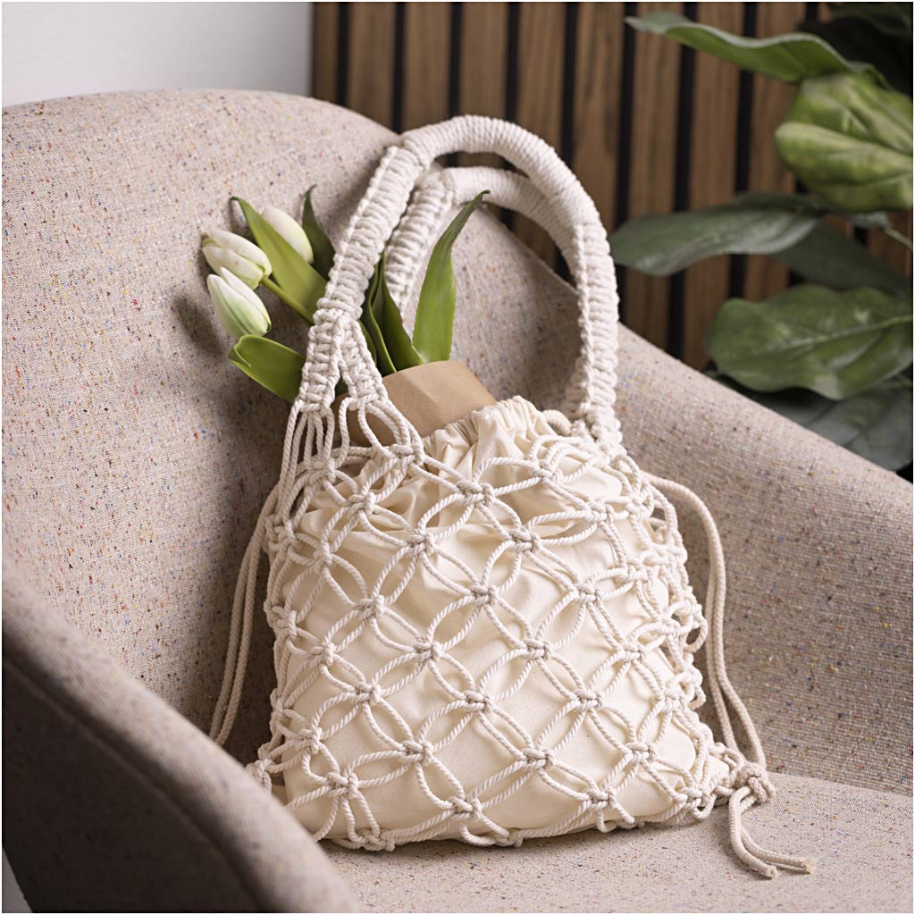 DIY Kit Macramé, Taske, hvid, 1 pk.