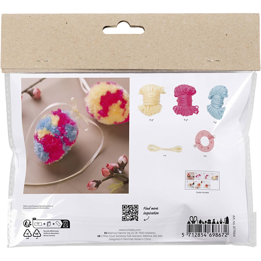 Mini DIY Kit Pompon, Æg, colorful, 1 pk.