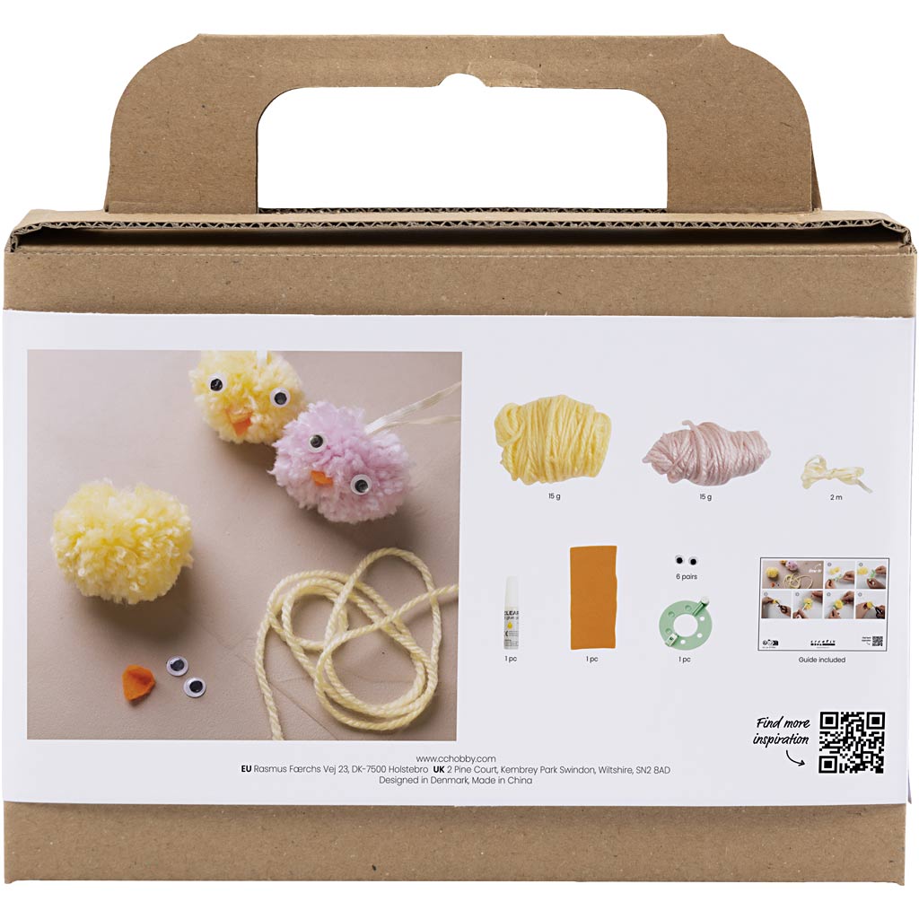 Mini DIY Kit Pompon, Kyllinger, ass. farver, 1 pk.