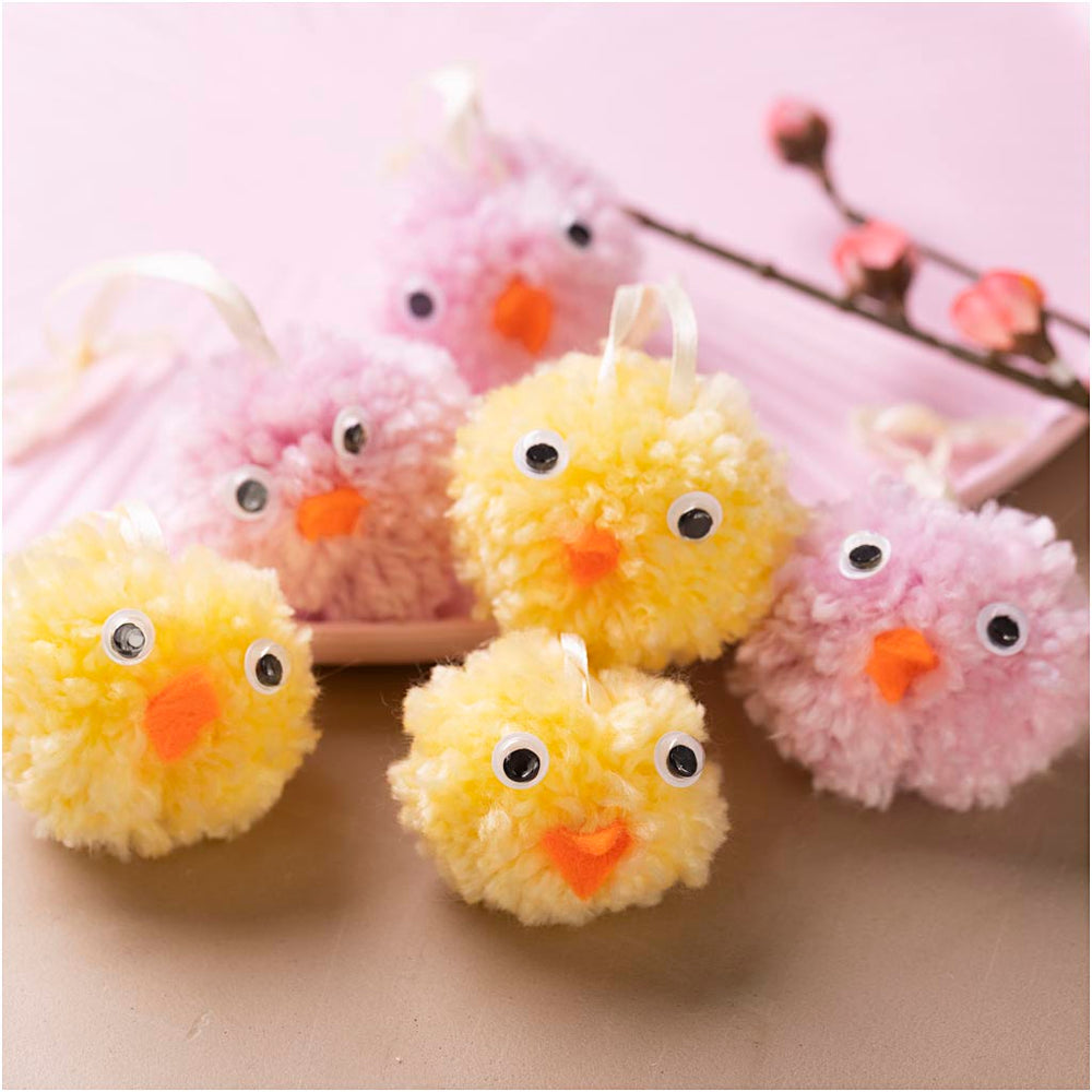 Mini DIY Kit Pompon, Kyllinger, ass. farver, 1 pk.