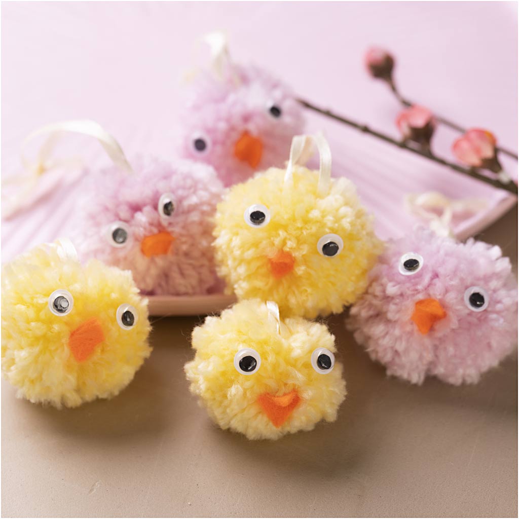 Mini DIY Kit Pompon, Kyllinger, ass. farver, 1 pk.
