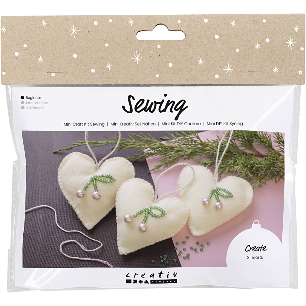 Mini DIY Kit Syning, Hjerter, off white, 1 pk.