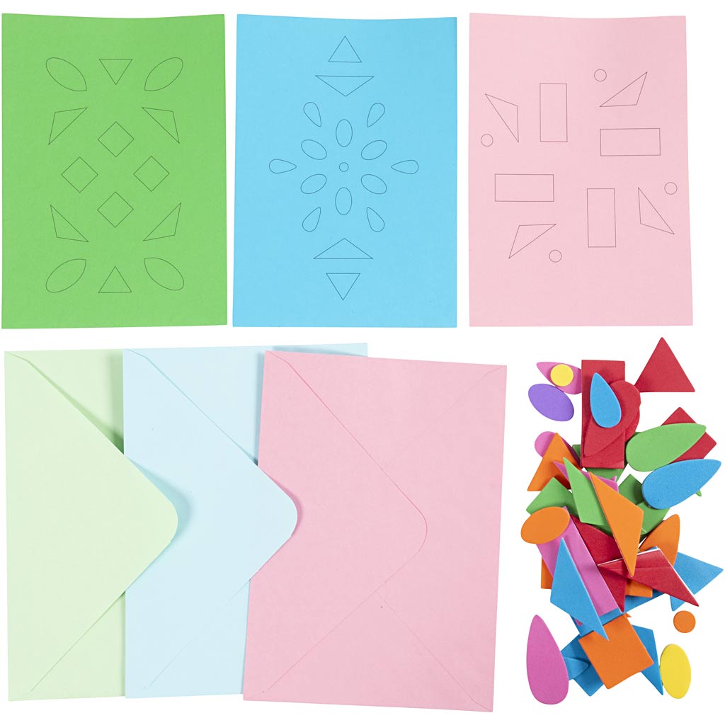 Mini DIY Kit Dekoration, Dekorerede kort, blå, grøn, pink, 1 pk.