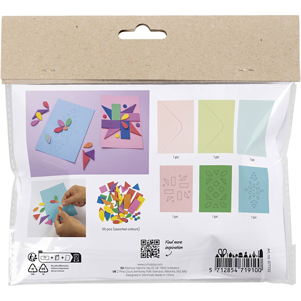 Mini DIY Kit Dekoration, Dekorerede kort, blå, grøn, pink, 1 pk.