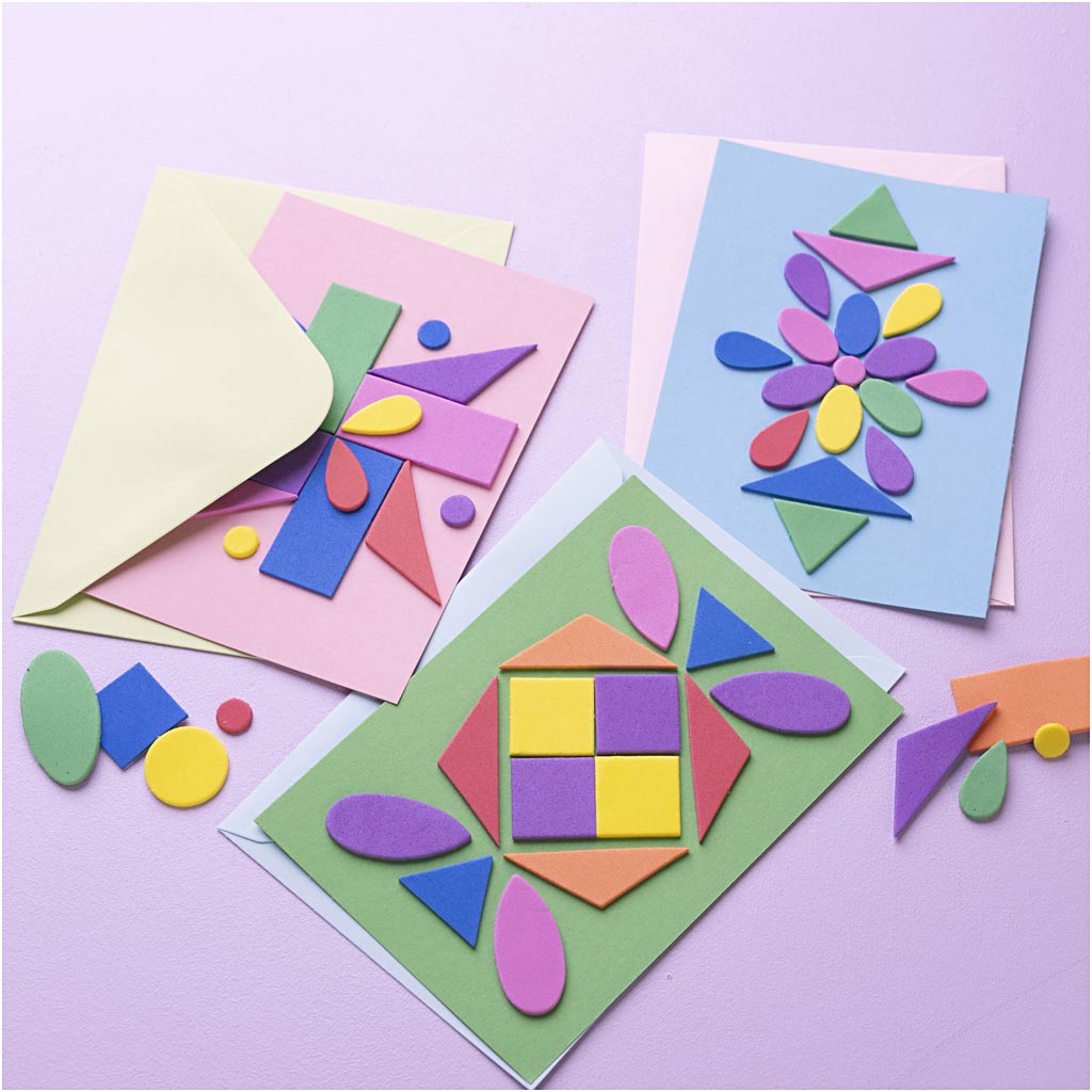 Mini DIY Kit Dekoration, Dekorerede kort, blå, grøn, pink, 1 pk.