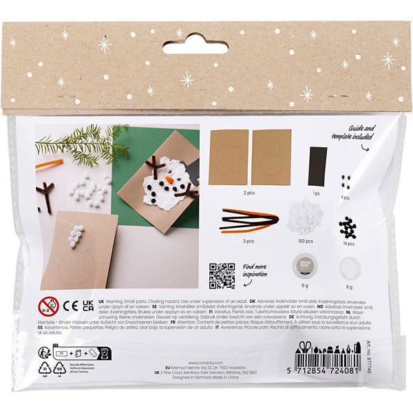 Mini DIY Kit Dekoration, Julekort med snemænd, sort, brun, mellem orange, hvid, 1 pk.