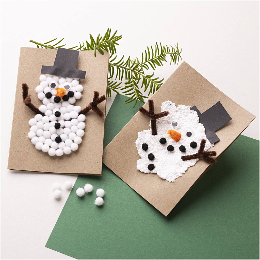 Mini DIY Kit Dekoration, Julekort med snemænd, sort, brun, mellem orange, hvid, 1 pk.