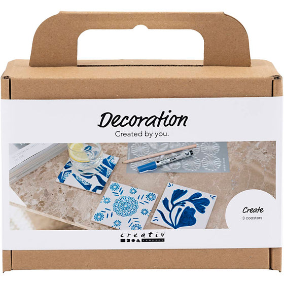 Mini DIY Kit Dekoration, Porcelæns coasters, blå, 1 pk.