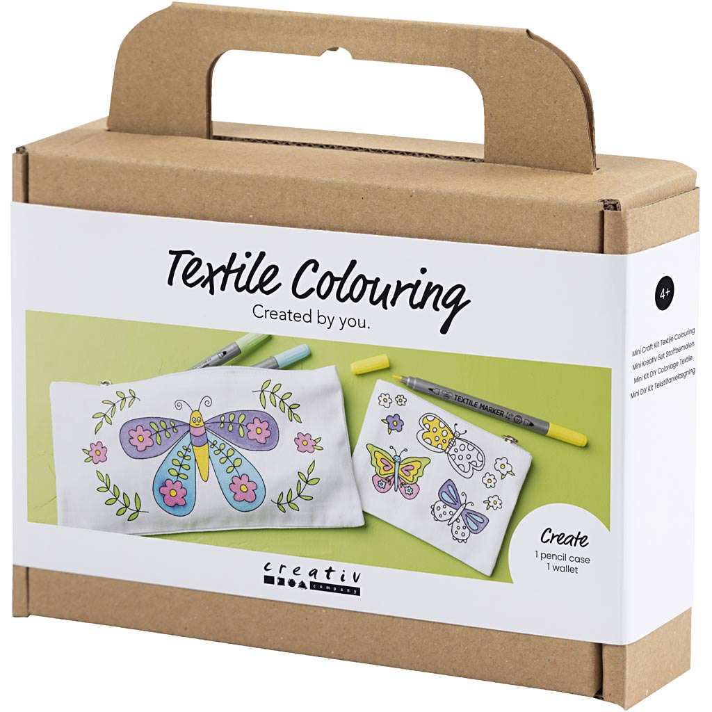 Mini DIY Kit Tekstilfarvelægning, Sommerfugl, pastelfarver, 1 pk.