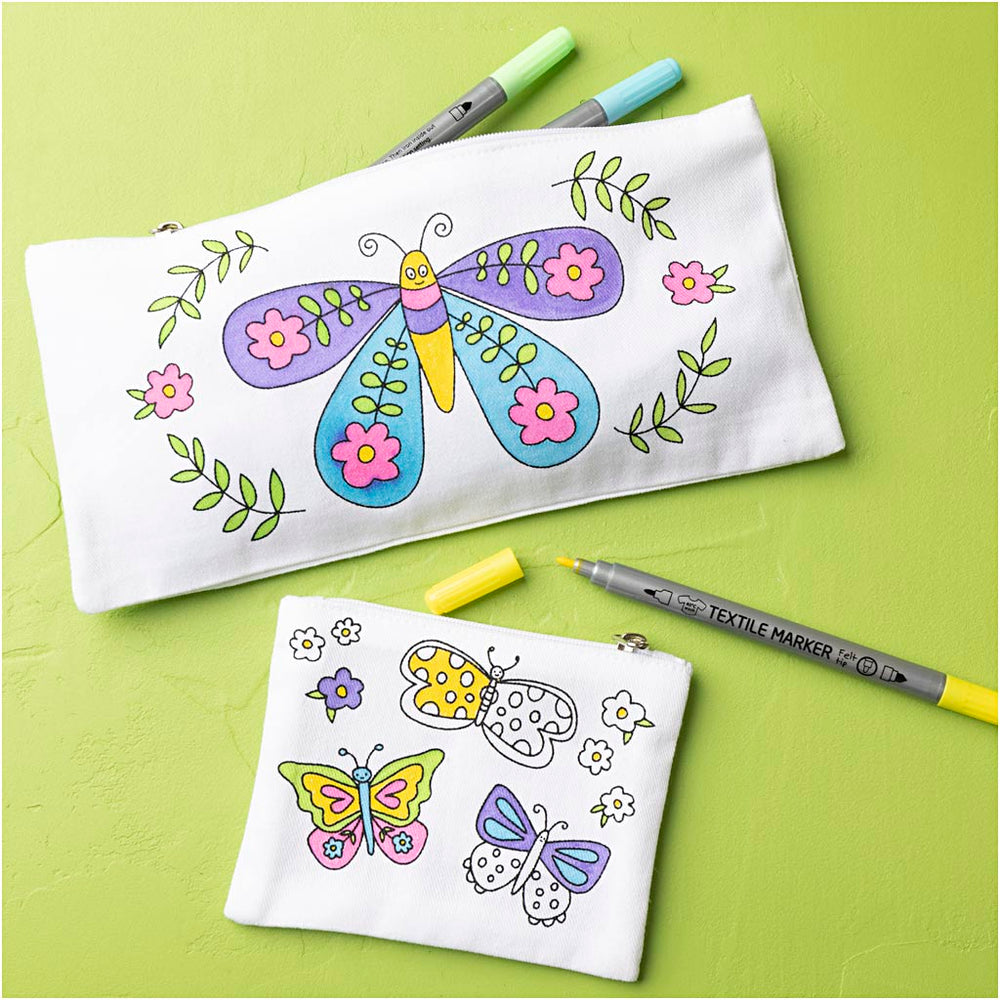 Mini DIY Kit Tekstilfarvelægning, Sommerfugl, pastelfarver, 1 pk.