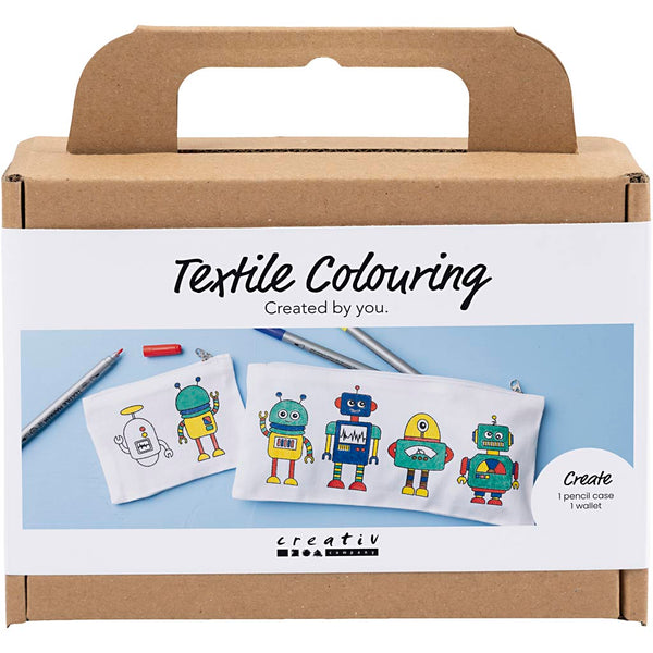Mini DIY Kit Tekstilfarvelægning, Robot, primærfarver, 1 pk.