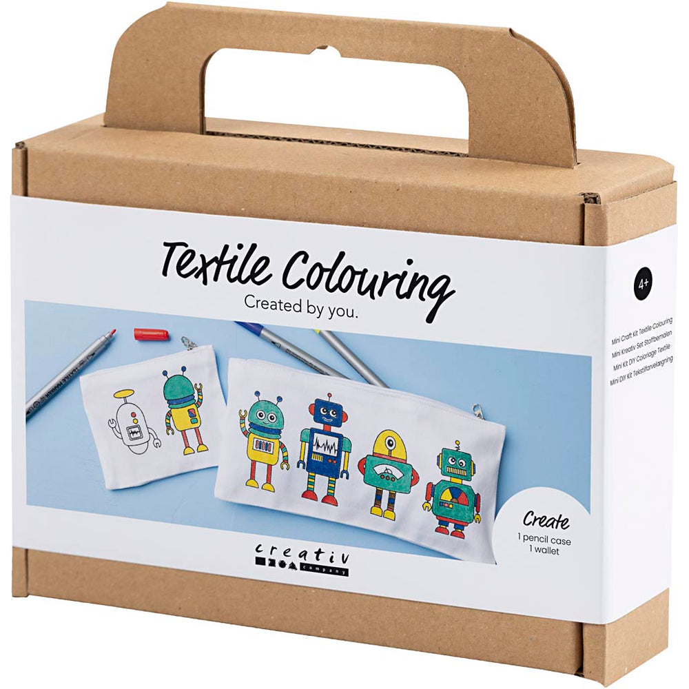 Mini DIY Kit Tekstilfarvelægning, Robot, primærfarver, 1 pk.
