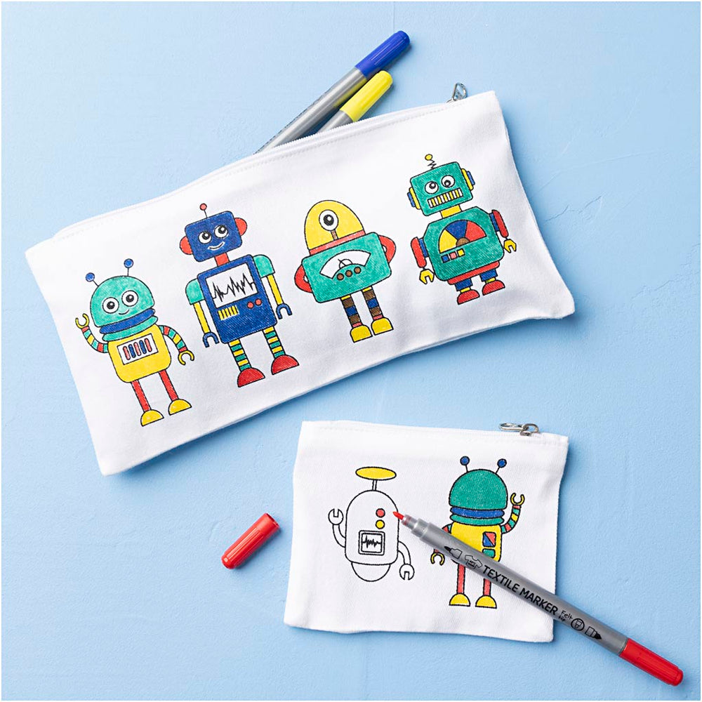 Mini DIY Kit Tekstilfarvelægning, Robot, primærfarver, 1 pk.