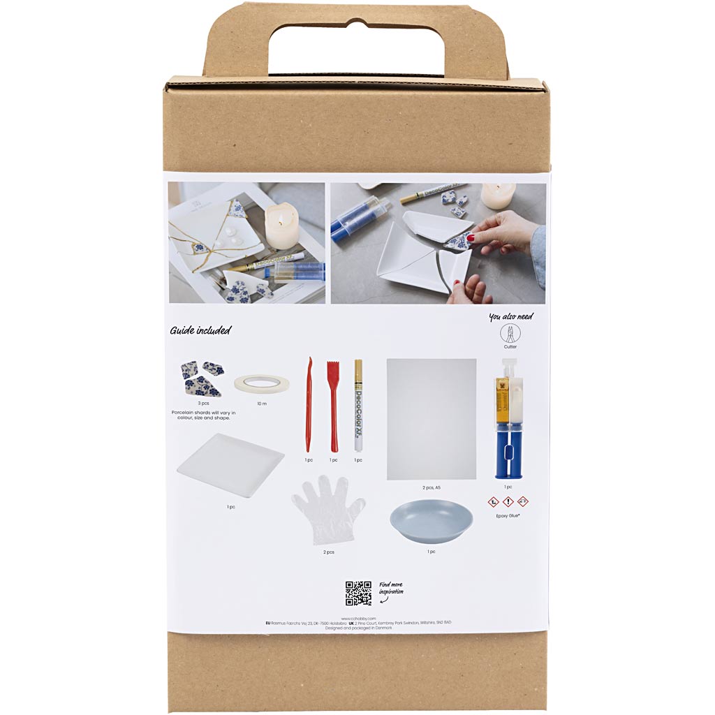 DIY Kit Kintsugi, Fad, blå, guld, hvid, 1 pk.