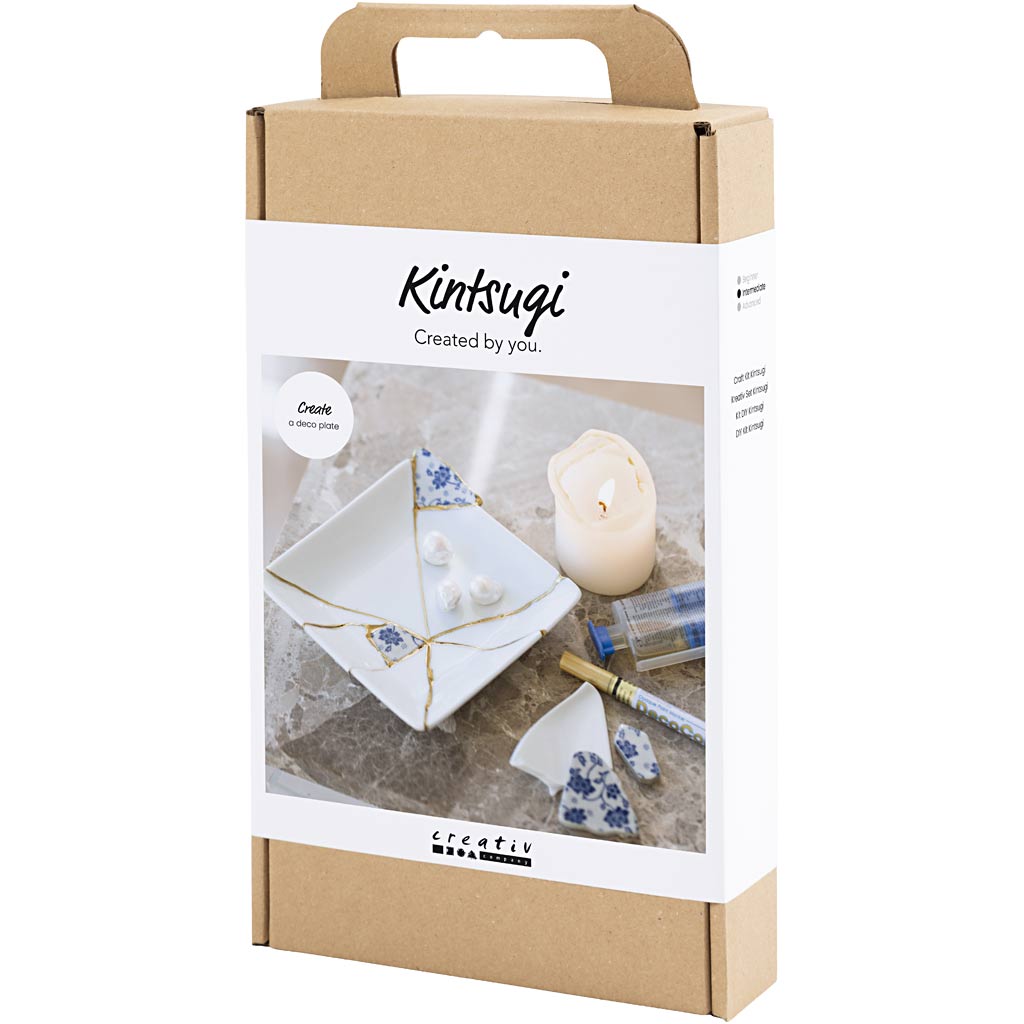 DIY Kit Kintsugi, Fad, blå, guld, hvid, 1 pk.