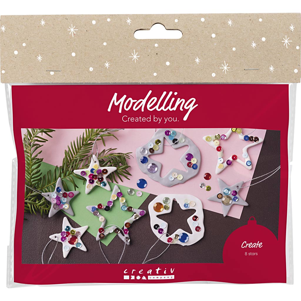 Mini DIY Kit Modellering, Stjerner, sølv, hvid, 1 pk.