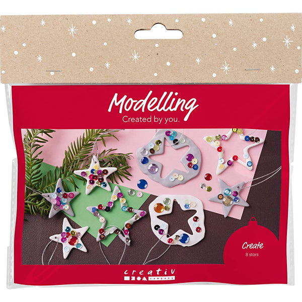 Mini DIY Kit Modellering, Stjerner, sølv, hvid, 1 pk.