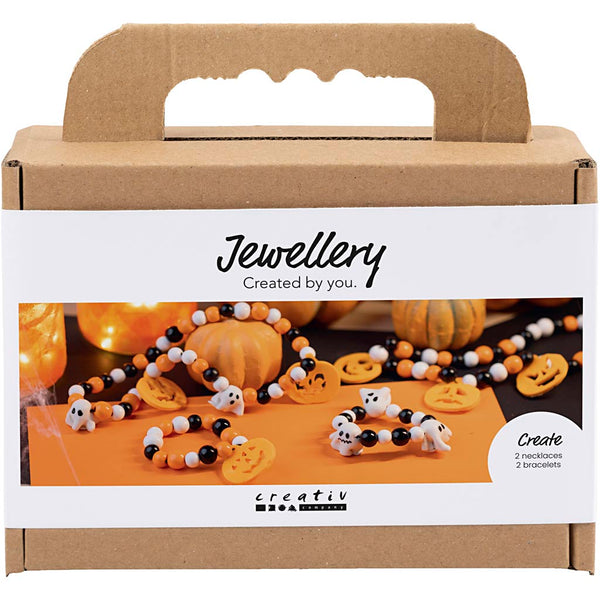 Mini DIY Kit Smykker, Halskæde og armbånd, halloweenfarver, 1 pk.