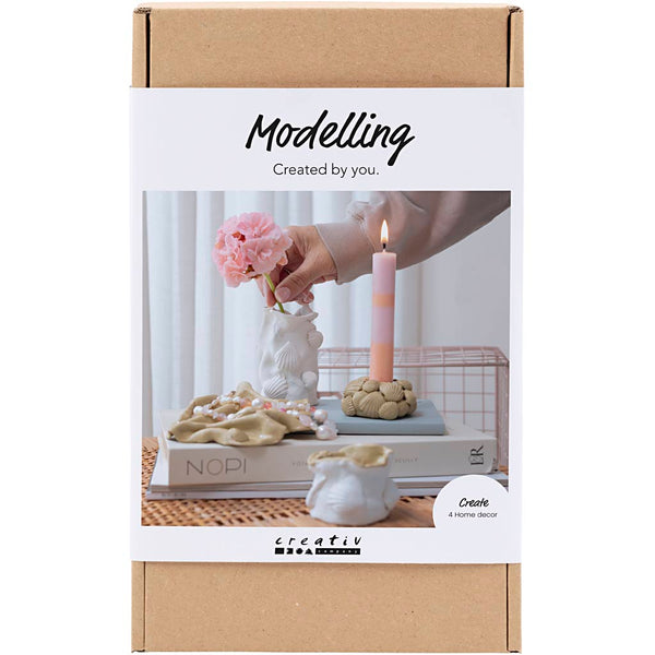 DIY Kit Modellering, Vaser og lysestager, beige, elfenben, råhvid, 1 pk.