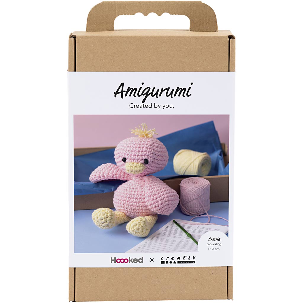 DIY Kit Amigurumi, Ælling, lys pink, lys gul, 1 pk.