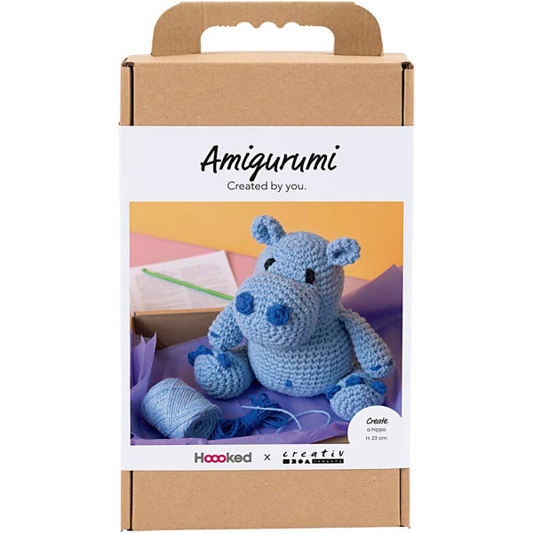 DIY Kit Amigurumi, Flodhest, blå, lys blå, 1 pk.