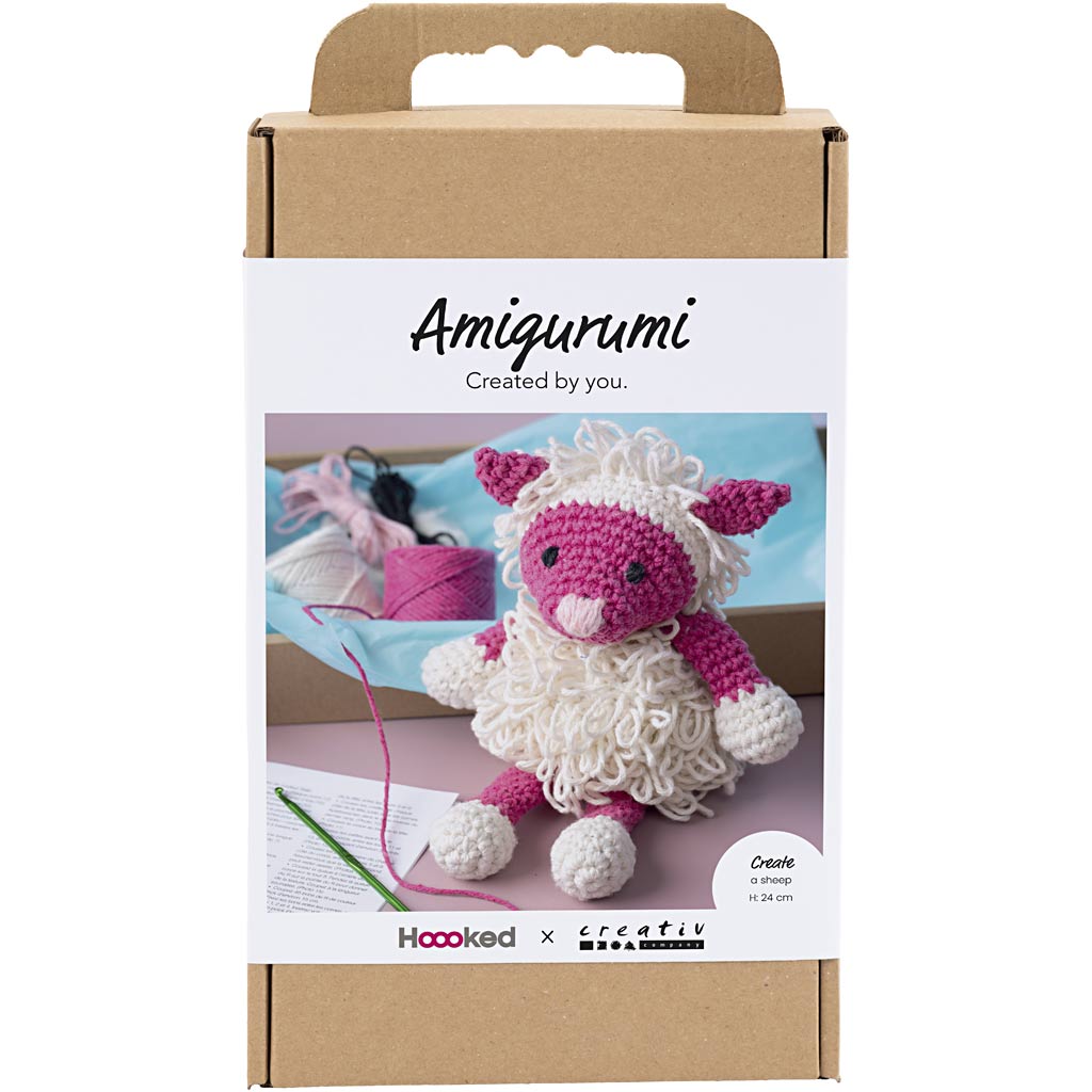 DIY Kit Amigurumi, Får, pink, off white, 1 pk.