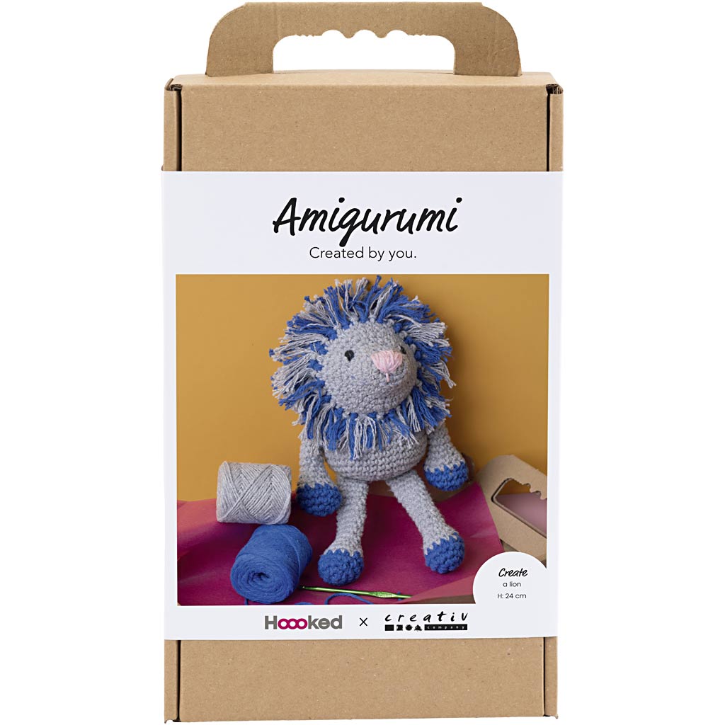 DIY Kit Amigurumi, Løve, marineblå, lys grå, 1 pk.