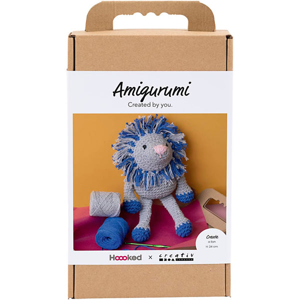 DIY Kit Amigurumi, Løve, marineblå, lys grå, 1 pk.