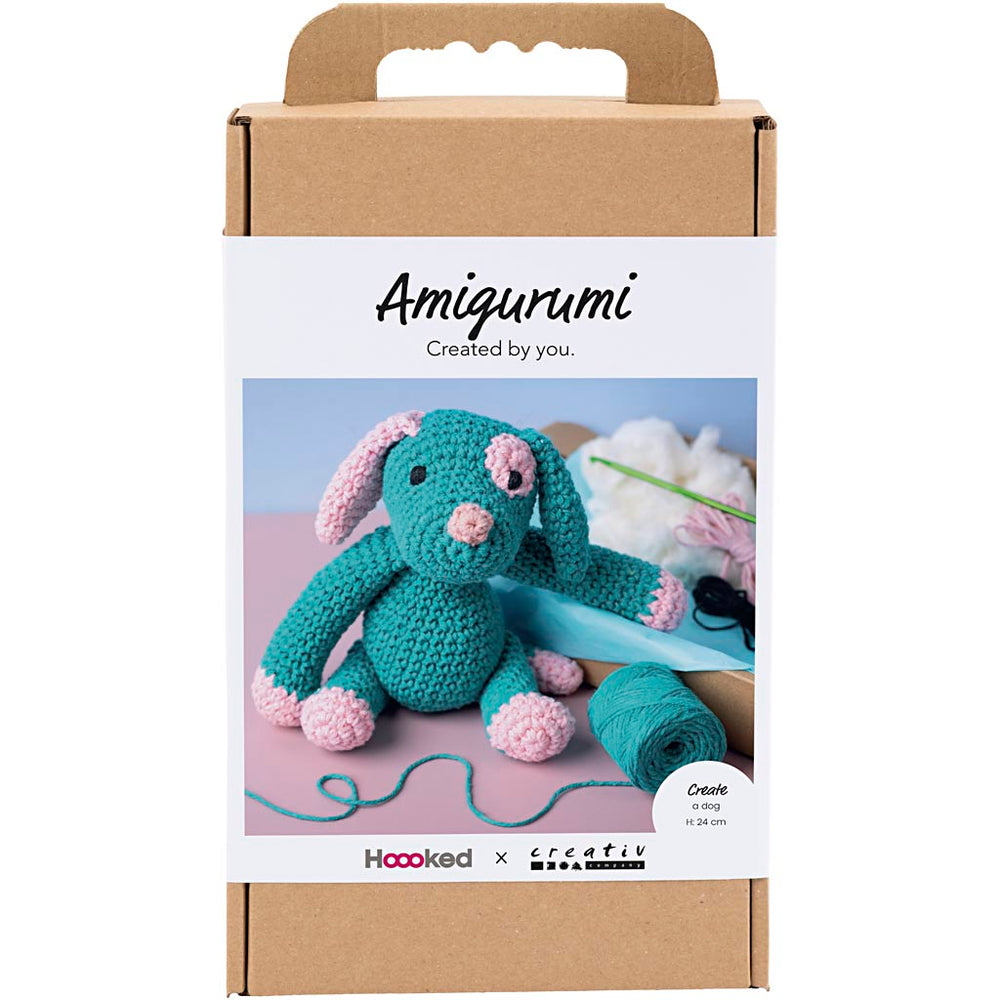 DIY Kit Amigurumi, Hundehvalp, pastelpink, mørk turkis, 1 pk.