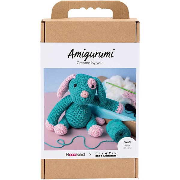 DIY Kit Amigurumi, Hundehvalp, pastelpink, mørk turkis, 1 pk.